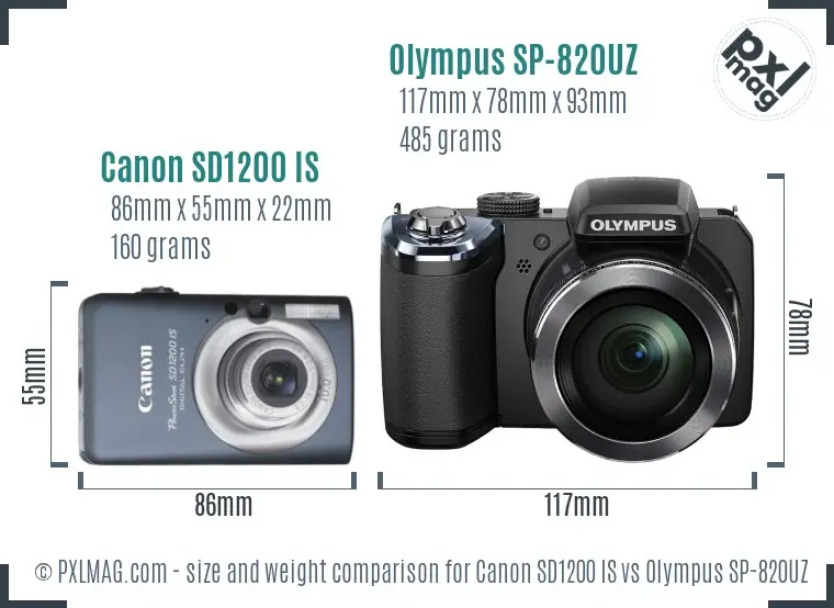 Canon SD1200 IS vs Olympus SP-820UZ size comparison