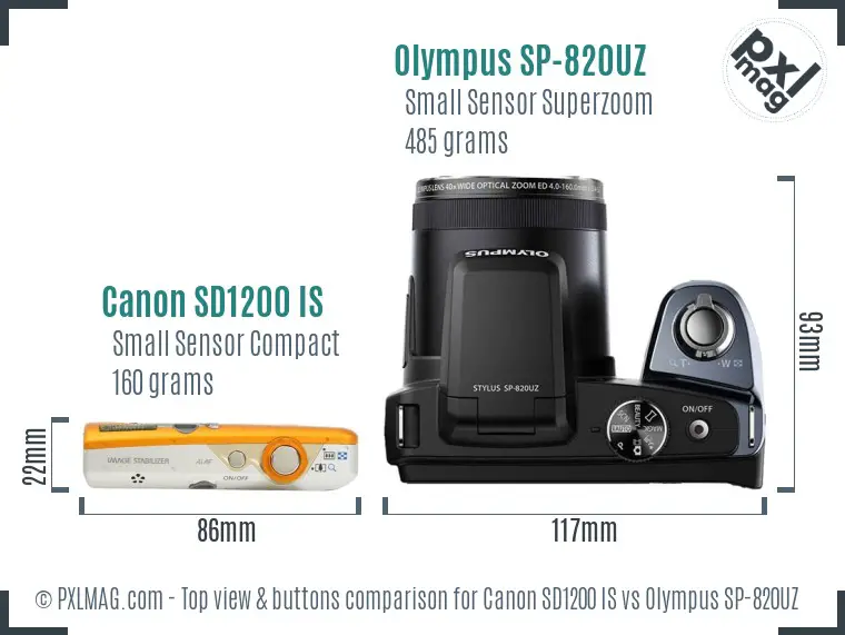 Canon SD1200 IS vs Olympus SP-820UZ top view buttons comparison