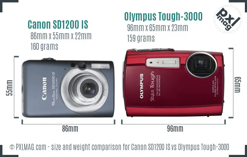 Canon SD1200 IS vs Olympus Tough-3000 size comparison Canon SD1200 IS vs Olympus Tough-3000 size comparison