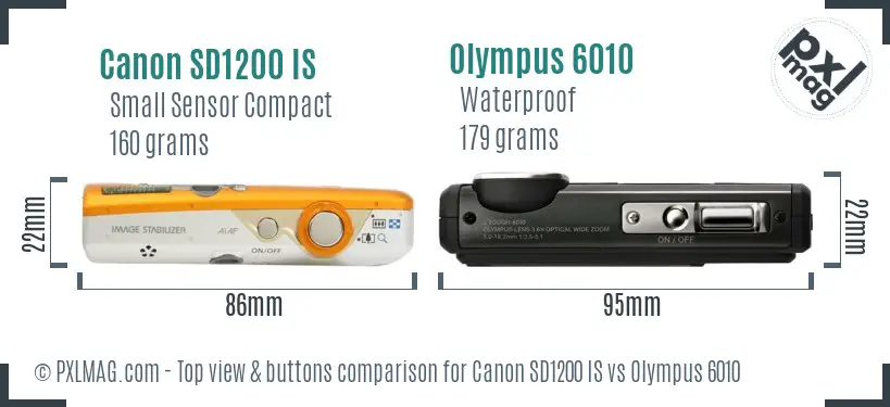 Canon SD1200 IS vs Olympus 6010 top view buttons comparison Canon SD1200 IS vs Olympus 6010 top view buttons comparison