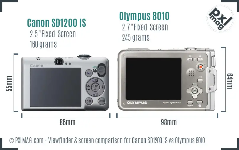 Canon SD1200 IS vs Olympus 8010 Screen and Viewfinder comparison