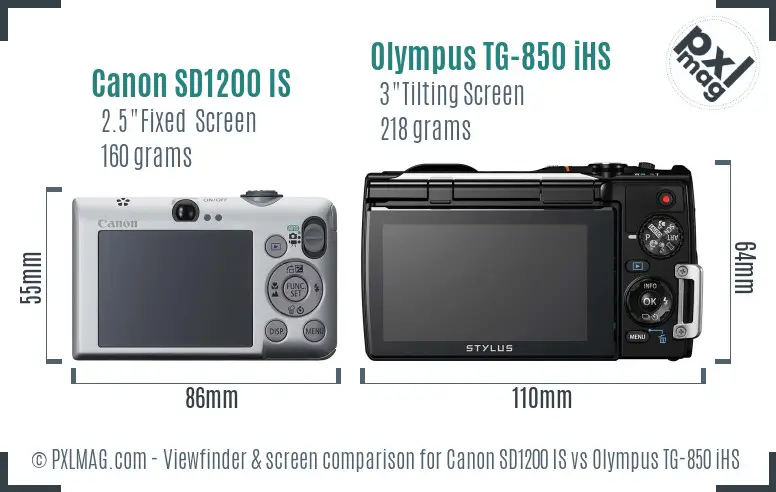 Canon SD1200 IS vs Olympus TG-850 iHS Screen and Viewfinder comparison