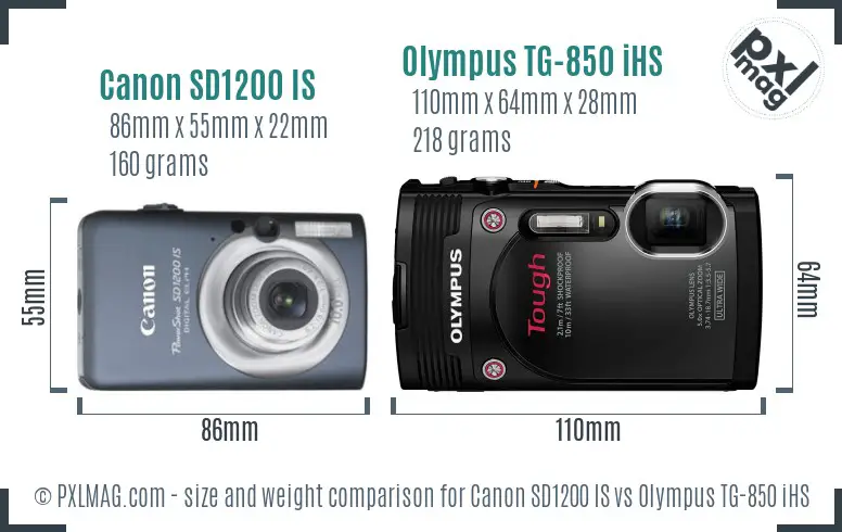 Canon SD1200 IS vs Olympus TG-850 iHS size comparison