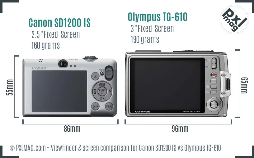 Canon SD1200 IS vs Olympus TG-610 Screen and Viewfinder comparison