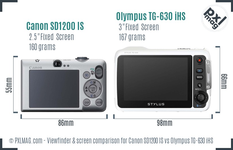 Canon SD1200 IS vs Olympus TG-630 iHS Screen and Viewfinder comparison