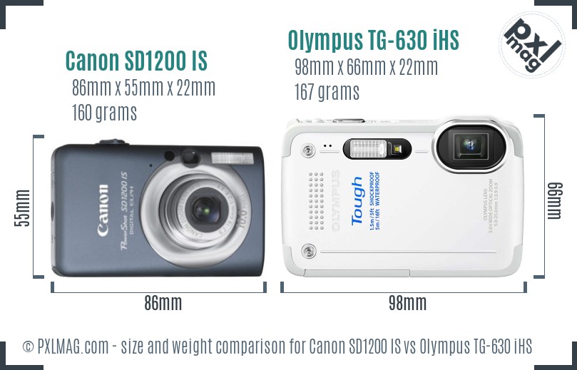 Canon SD1200 IS vs Olympus TG-630 iHS size comparison Canon SD1200 IS vs Olympus TG-630 iHS size comparison