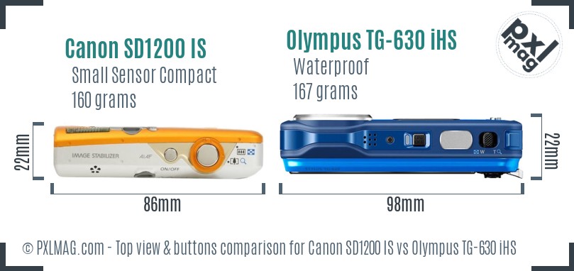 Canon SD1200 IS vs Olympus TG-630 iHS top view buttons comparison