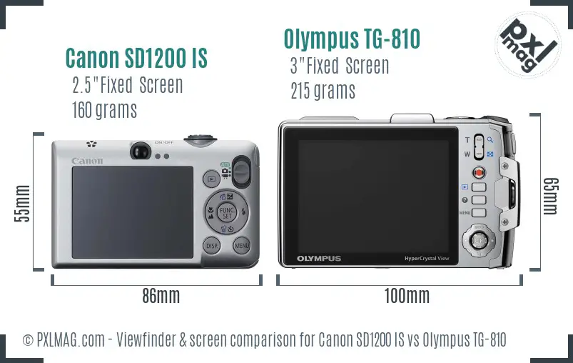 Canon SD1200 IS vs Olympus TG-810 Screen and Viewfinder comparison