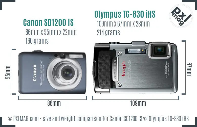 Canon SD1200 IS vs Olympus TG-830 iHS size comparison Canon SD1200 IS vs Olympus TG-830 iHS size comparison