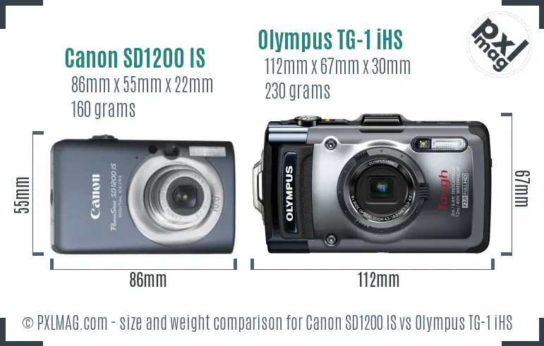 Canon SD1200 IS vs Olympus TG-1 iHS size comparison