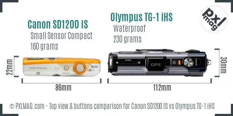 Canon SD1200 IS vs Olympus TG-1 iHS top view buttons comparison