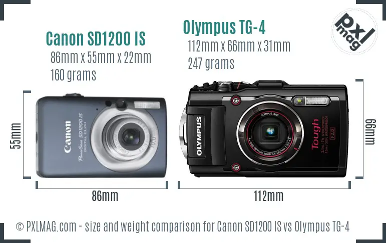 Canon SD1200 IS vs Olympus TG-4 size comparison Canon SD1200 IS vs Olympus TG-4 size comparison