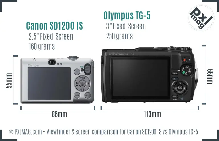 Canon SD1200 IS vs Olympus TG-5 Screen and Viewfinder comparison
