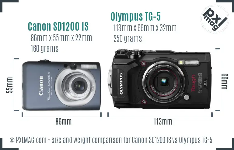 Canon SD1200 IS vs Olympus TG-5 size comparison