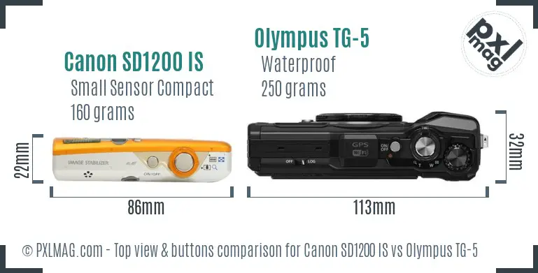 Canon SD1200 IS vs Olympus TG-5 top view buttons comparison