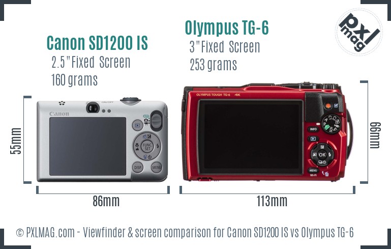 Canon SD1200 IS vs Olympus TG-6 Screen and Viewfinder comparison