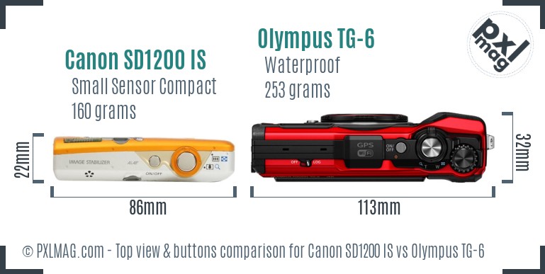 Canon SD1200 IS vs Olympus TG-6 top view buttons comparison