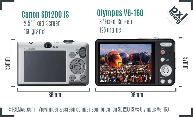 Canon SD1200 IS vs Olympus VG-160 Screen and Viewfinder comparison