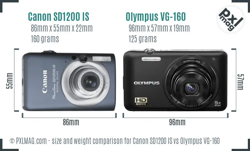 Canon SD1200 IS vs Olympus VG-160 size comparison