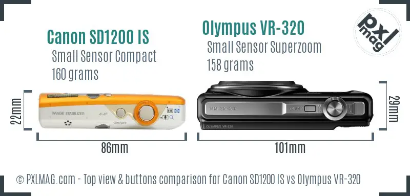 Canon SD1200 IS vs Olympus VR-320 top view buttons comparison