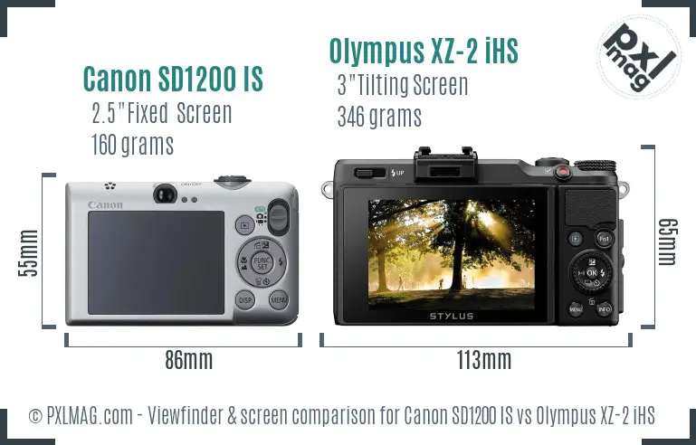 Canon SD1200 IS vs Olympus XZ-2 iHS Screen and Viewfinder comparison