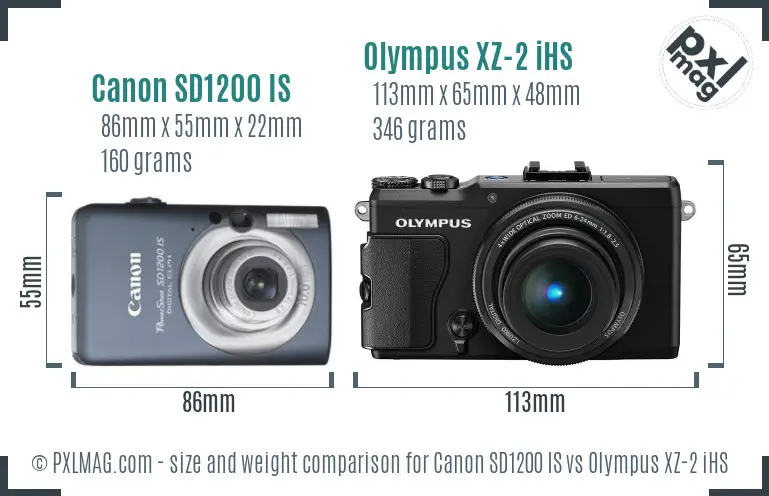 Canon SD1200 IS vs Olympus XZ-2 iHS size comparison