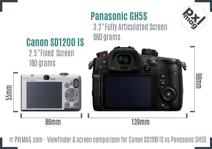 Canon SD1200 IS vs Panasonic GH5S Screen and Viewfinder comparison