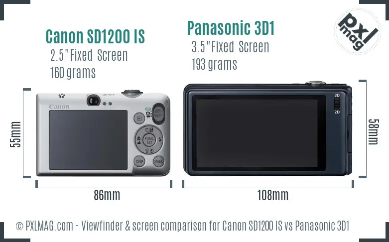 Canon SD1200 IS vs Panasonic 3D1 Screen and Viewfinder comparison