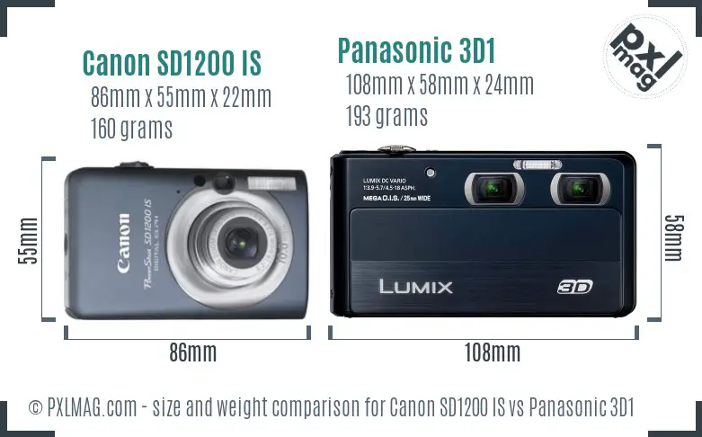 Canon SD1200 IS vs Panasonic 3D1 size comparison