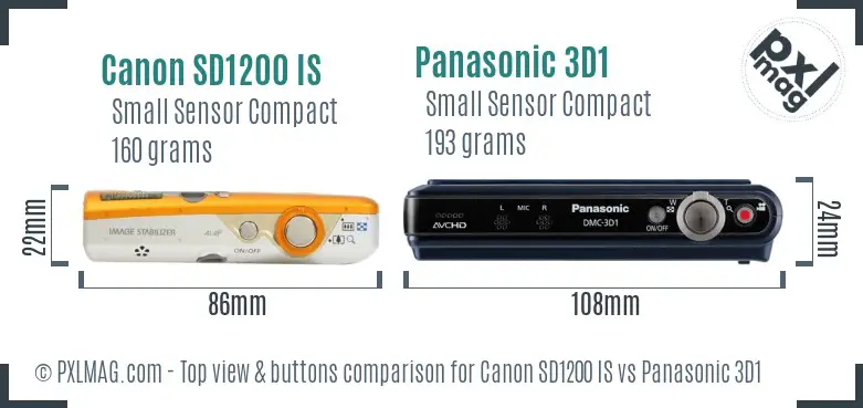 Canon SD1200 IS vs Panasonic 3D1 top view buttons comparison