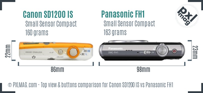 Canon SD1200 IS vs Panasonic FH1 top view buttons comparison