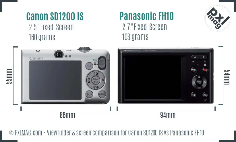 Canon SD1200 IS vs Panasonic FH10 Screen and Viewfinder comparison