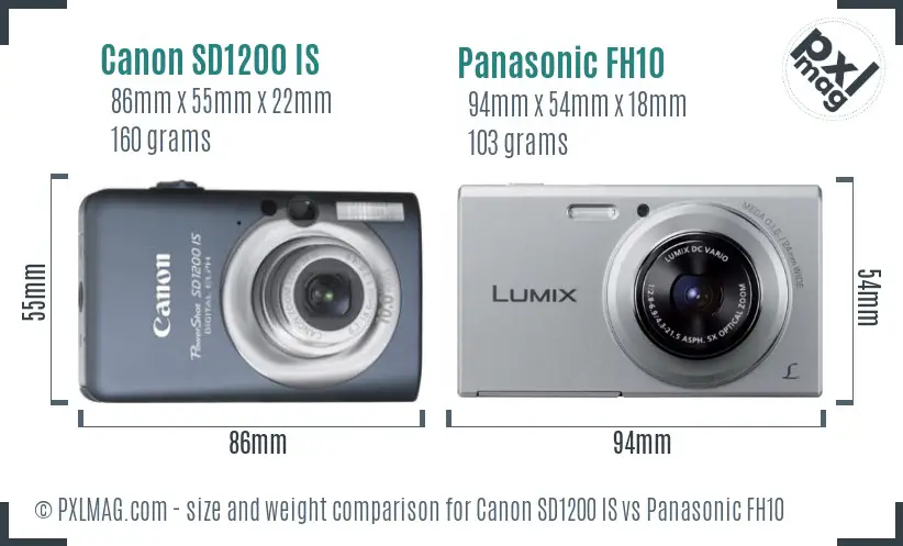 Canon SD1200 IS vs Panasonic FH10 size comparison