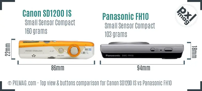 Canon SD1200 IS vs Panasonic FH10 top view buttons comparison