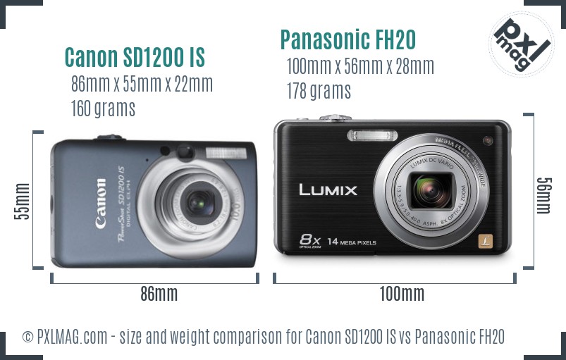 Canon SD1200 IS vs Panasonic FH20 size comparison Canon SD1200 IS vs Panasonic FH20 size comparison