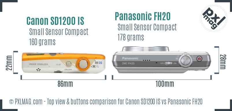 Canon SD1200 IS vs Panasonic FH20 top view buttons comparison