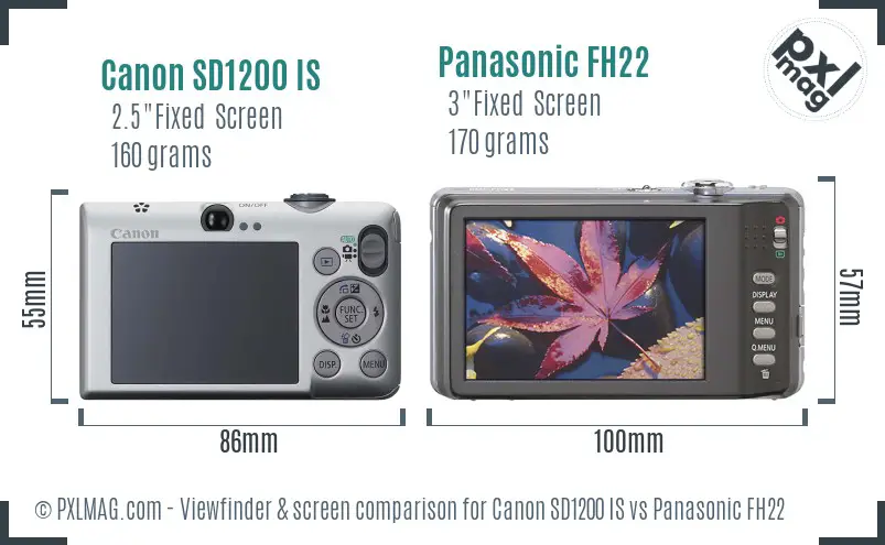 Canon SD1200 IS vs Panasonic FH22 Screen and Viewfinder comparison
