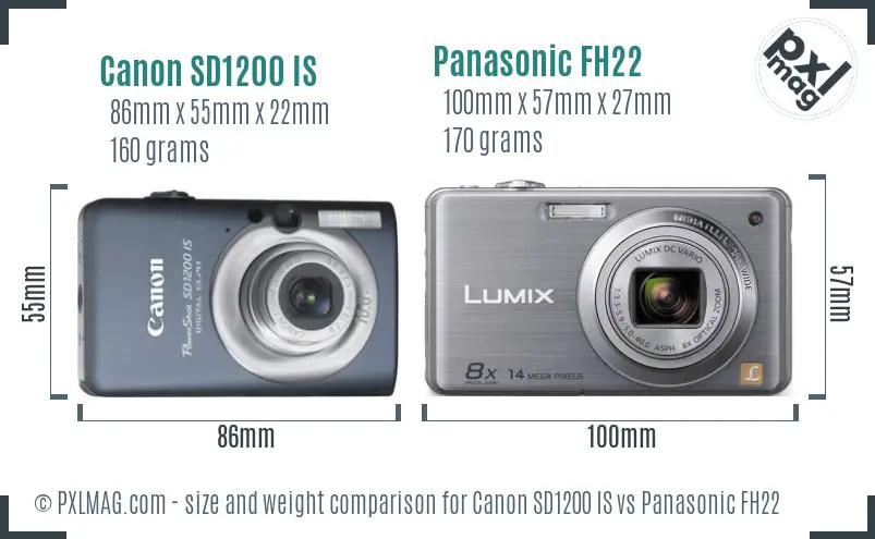 Canon SD1200 IS vs Panasonic FH22 size comparison