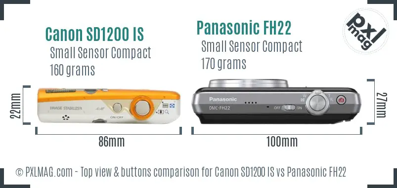 Canon SD1200 IS vs Panasonic FH22 top view buttons comparison