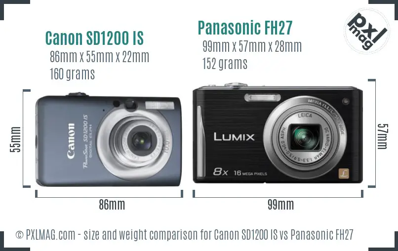 Canon SD1200 IS vs Panasonic FH27 size comparison