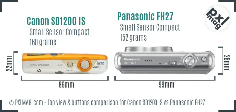 Canon SD1200 IS vs Panasonic FH27 top view buttons comparison