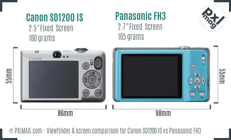 Canon SD1200 IS vs Panasonic FH3 Screen and Viewfinder comparison