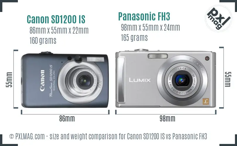Canon SD1200 IS vs Panasonic FH3 size comparison