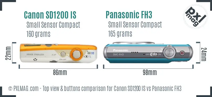 Canon SD1200 IS vs Panasonic FH3 top view buttons comparison