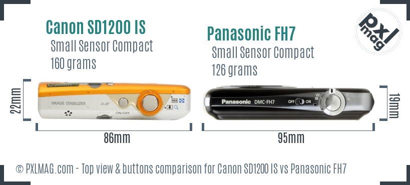Canon SD1200 IS vs Panasonic FH7 top view buttons comparison