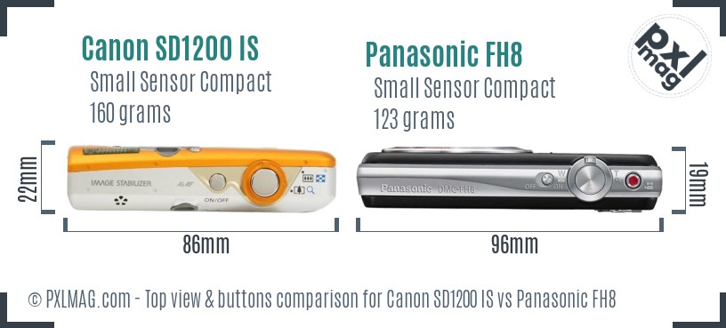 Canon SD1200 IS vs Panasonic FH8 top view buttons comparison