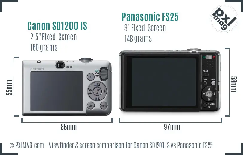 Canon SD1200 IS vs Panasonic FS25 Screen and Viewfinder comparison