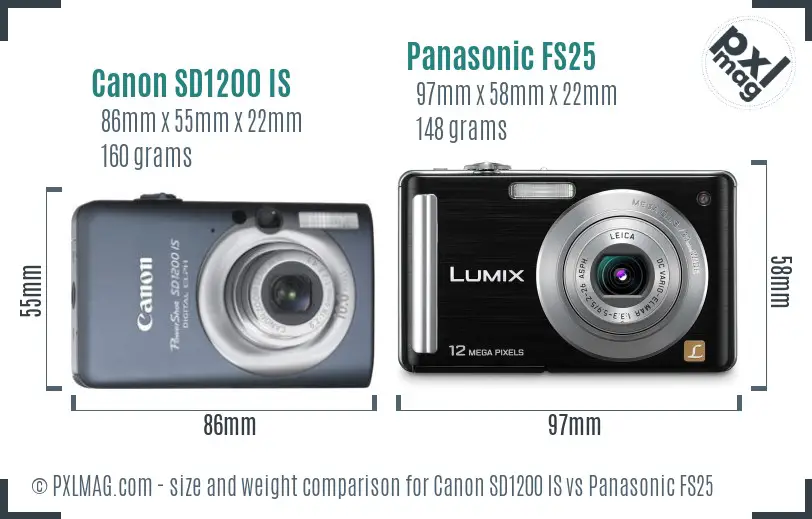 Canon SD1200 IS vs Panasonic FS25 size comparison