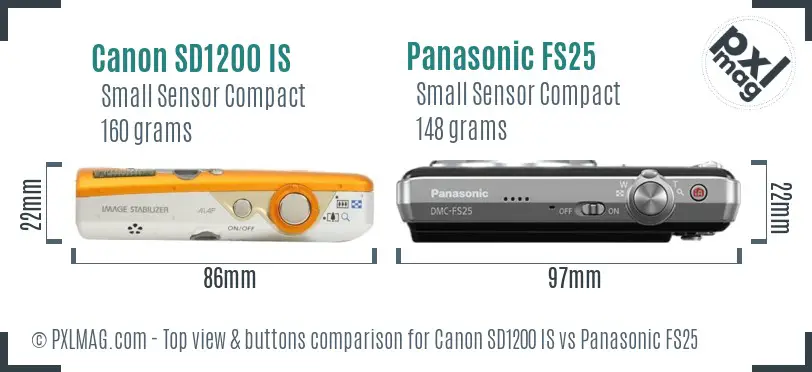 Canon SD1200 IS vs Panasonic FS25 top view buttons comparison