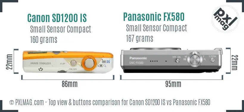 Canon SD1200 IS vs Panasonic FX580 top view buttons comparison Canon SD1200 IS vs Panasonic FX580 top view buttons comparison